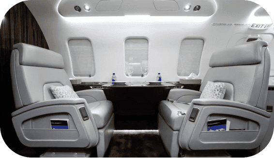Private jet interior for leisure travel