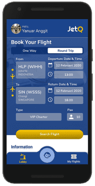 JetQ app booking screen
