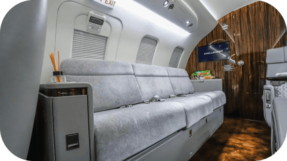 Private jet interior for business travel